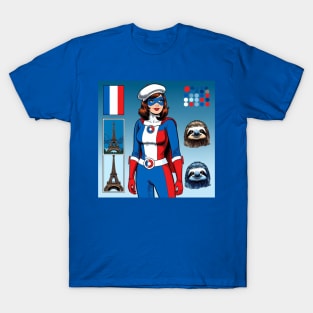 Francais: Female 1960's Comic Book Hero with Sloth T-Shirt